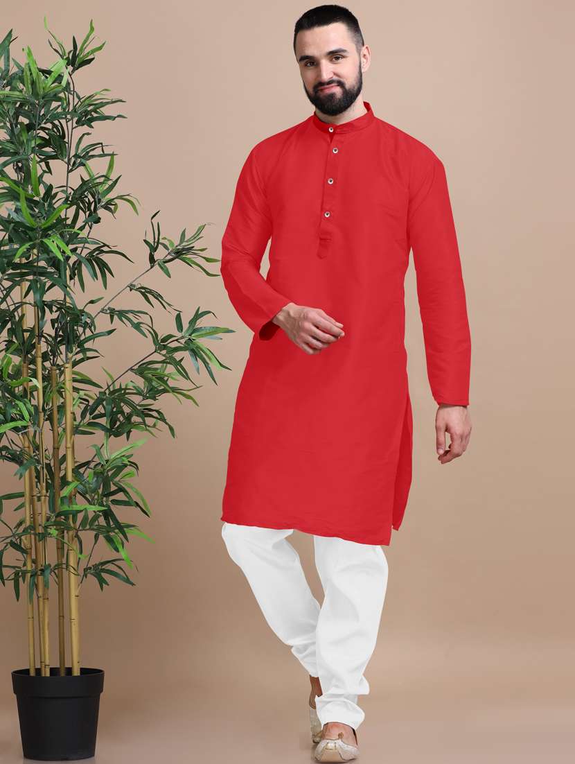 men solid long sleeve kurta pajama set