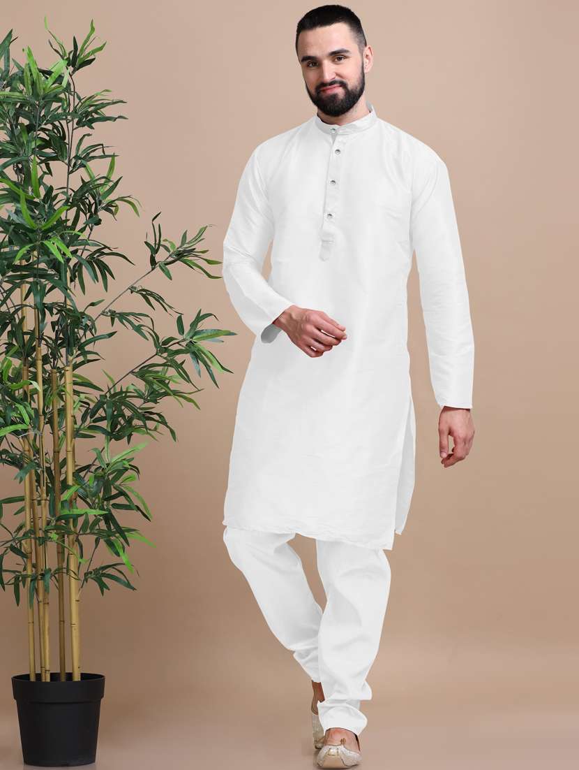men solid long sleeve kurta pajama set