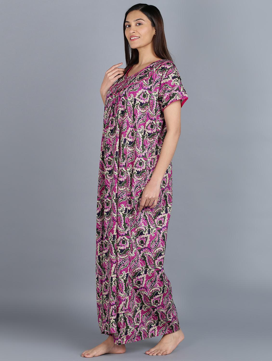 women v neck printed nighty - 20838128 - Standard Image - 2