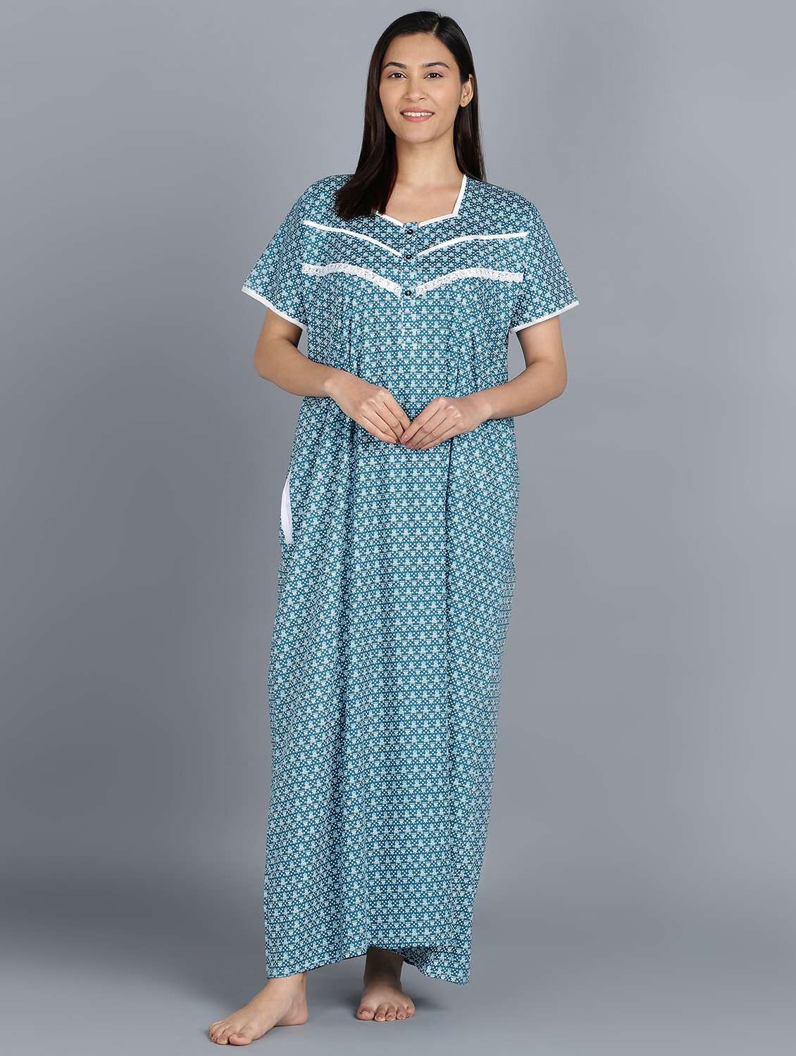 green cotton printed nighty