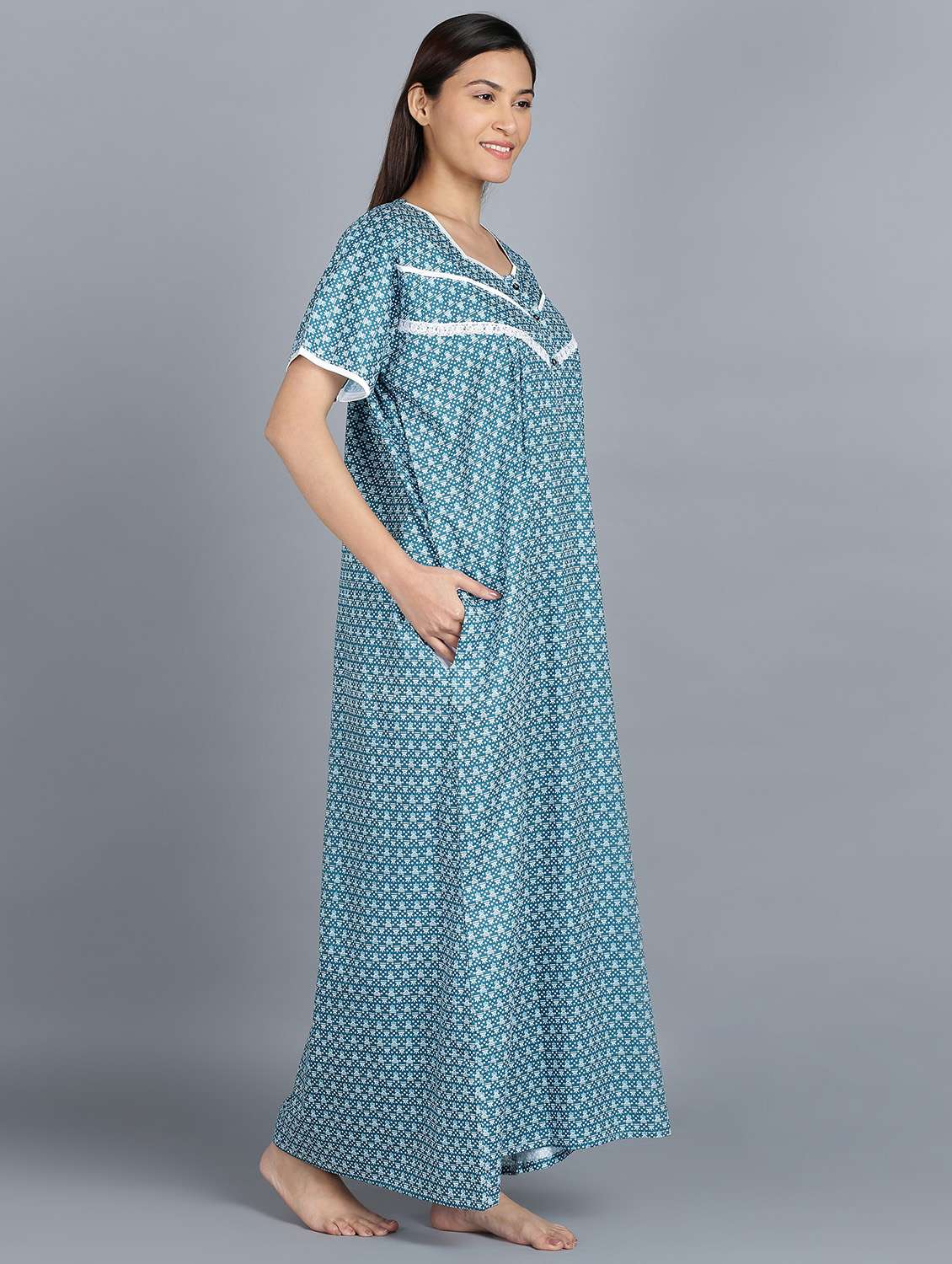 green cotton printed nighty - 20838130 - Standard Image - 2