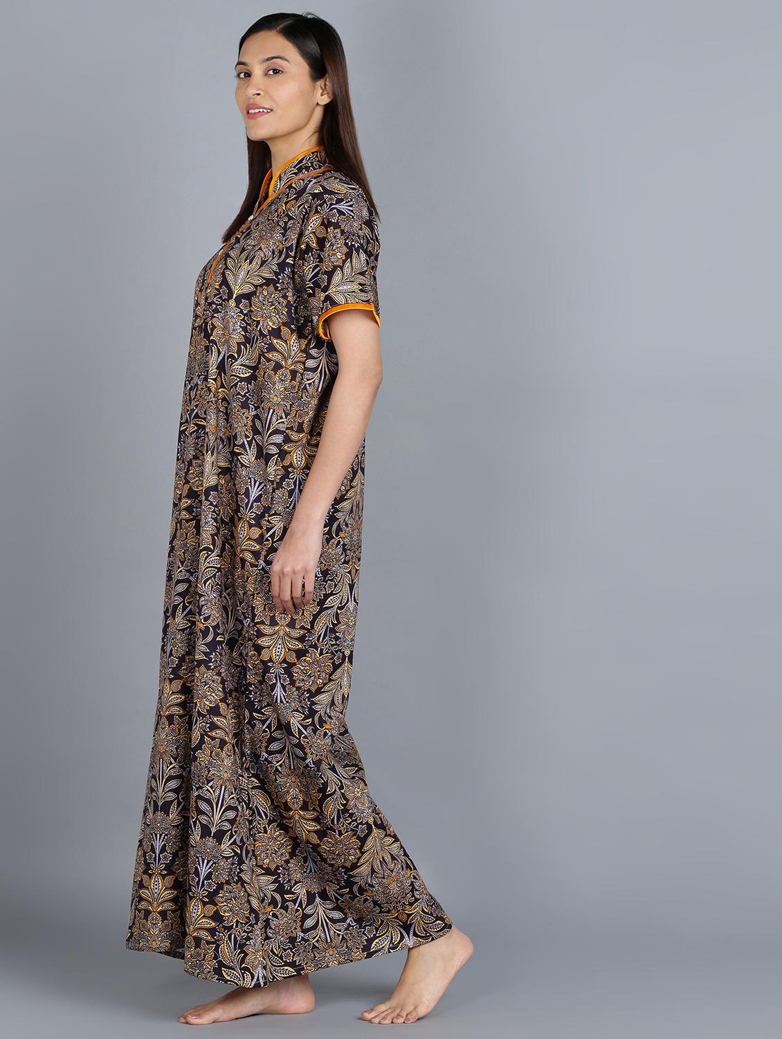 black cotton printed nighty - 20838139 - Standard Image - 2