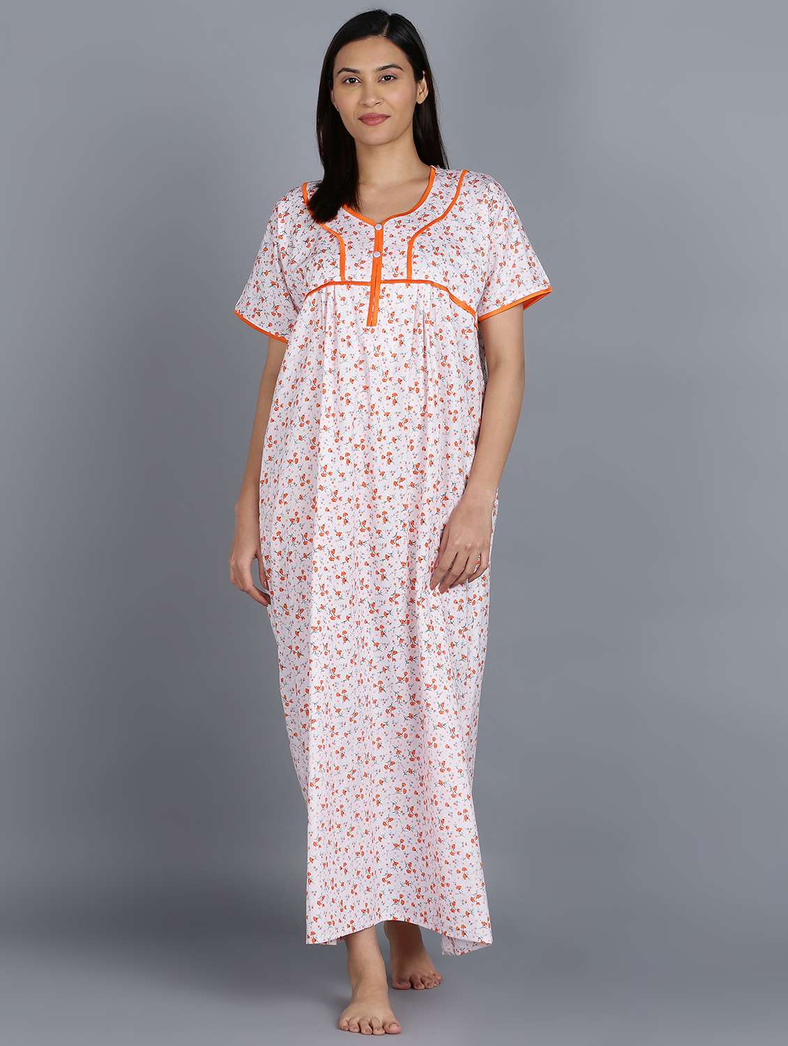 women white v-neck printed nighty