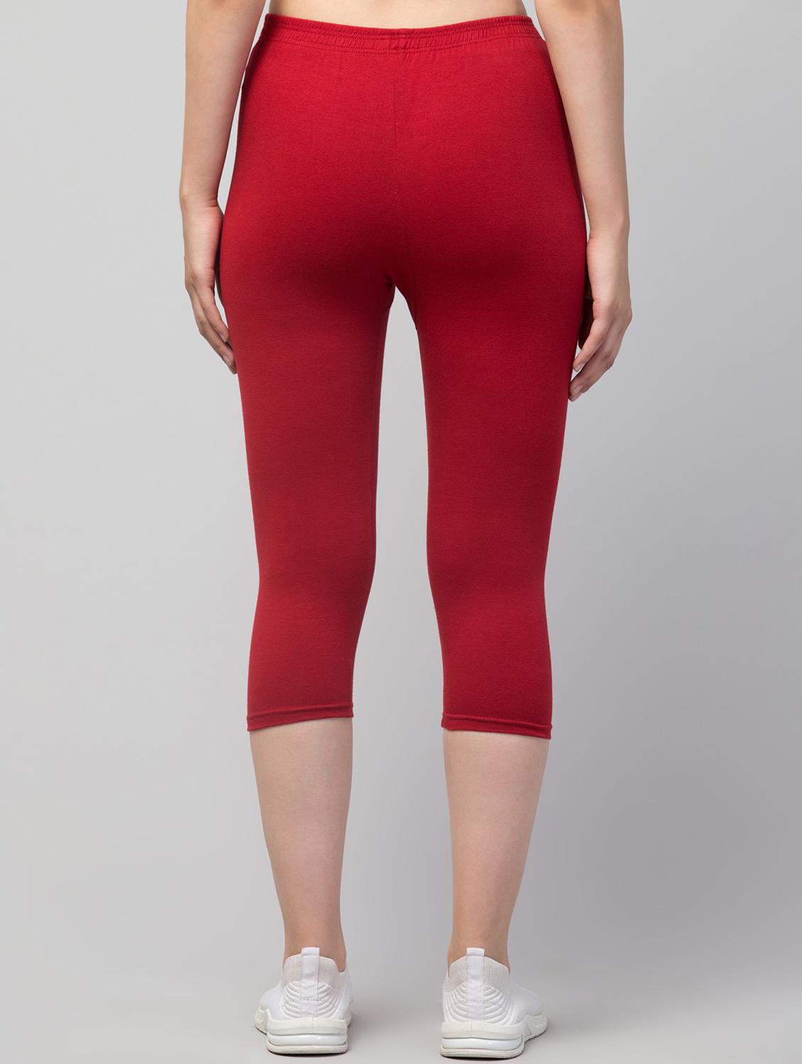 solid maroon cotton lycra capri - 20838348 - Standard Image - 2