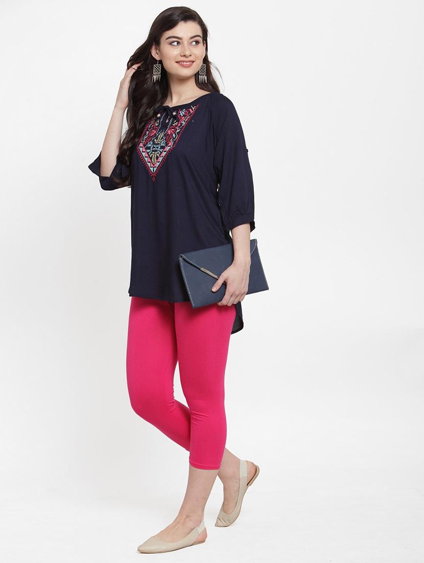 solid pink cotton lycra capri - 20838354 - Standard Image - 2