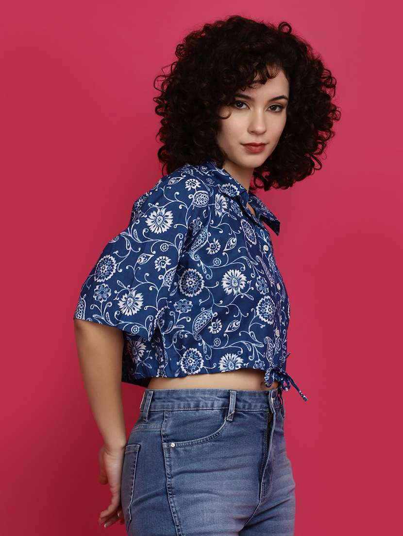 women blue cotton regular top - 20839397 -  Standard Image - 2