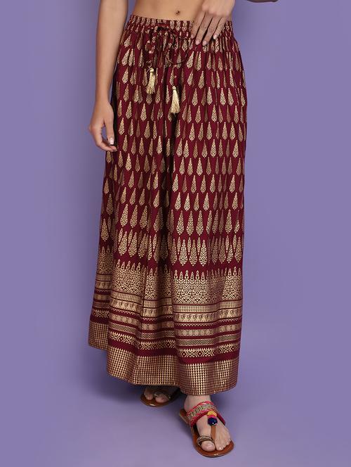 women maroon printed detailed skirt - 20839469 -  Standard Image - 0