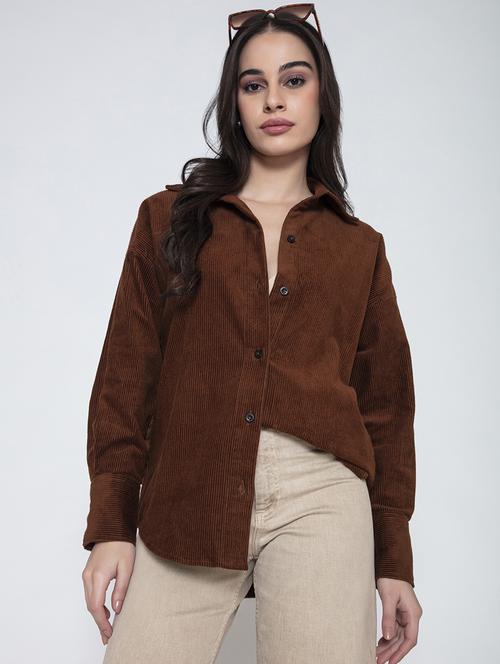 brown cotton corduroy oversized shirt - 20840447 - Standard Image - 0