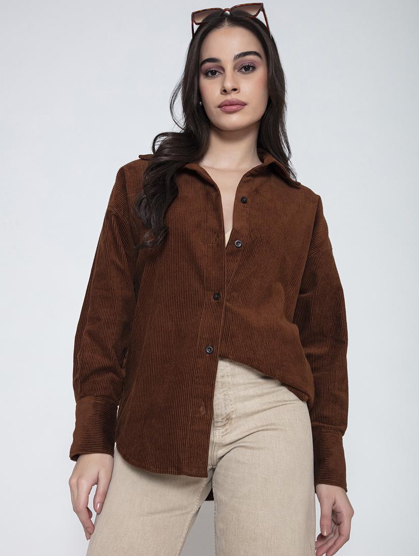 brown cotton corduroy oversized shirt - 20840447 - Zoom Image - 0