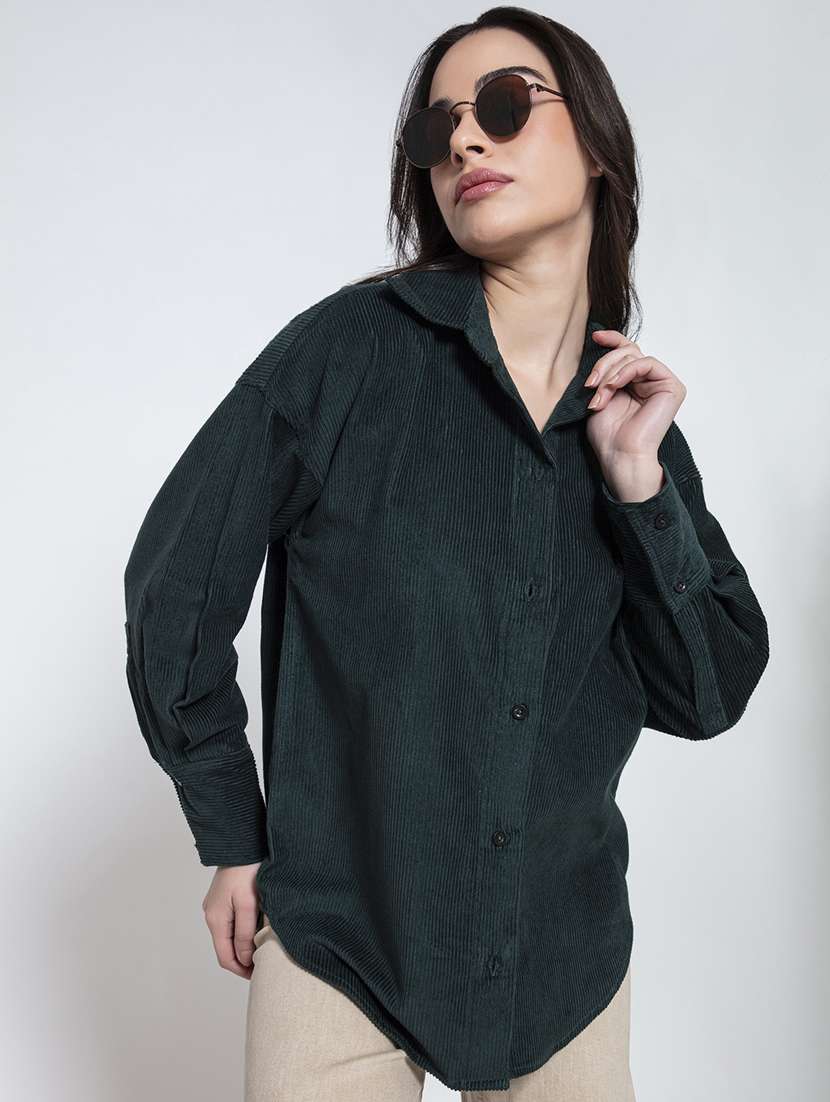 bottle green cotton corduroy oversized shirt