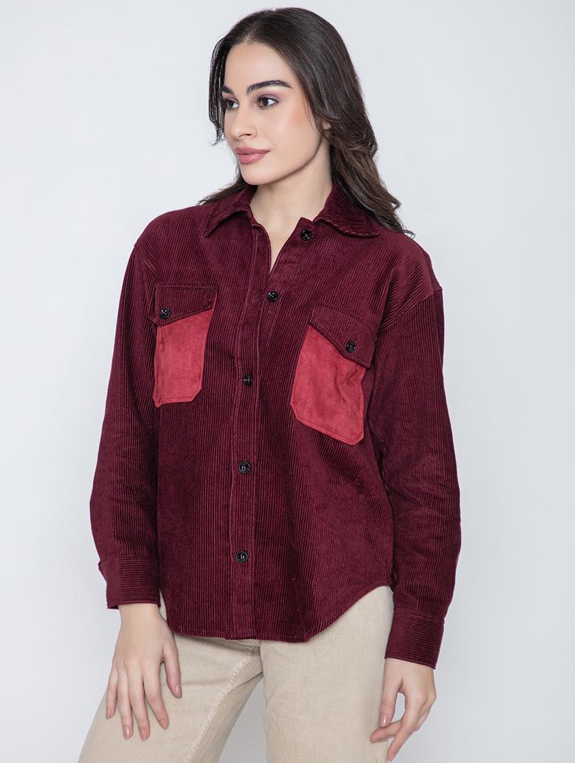 maroon cotton corduroy oversized shirt - 20840449 - Standard Image - 2