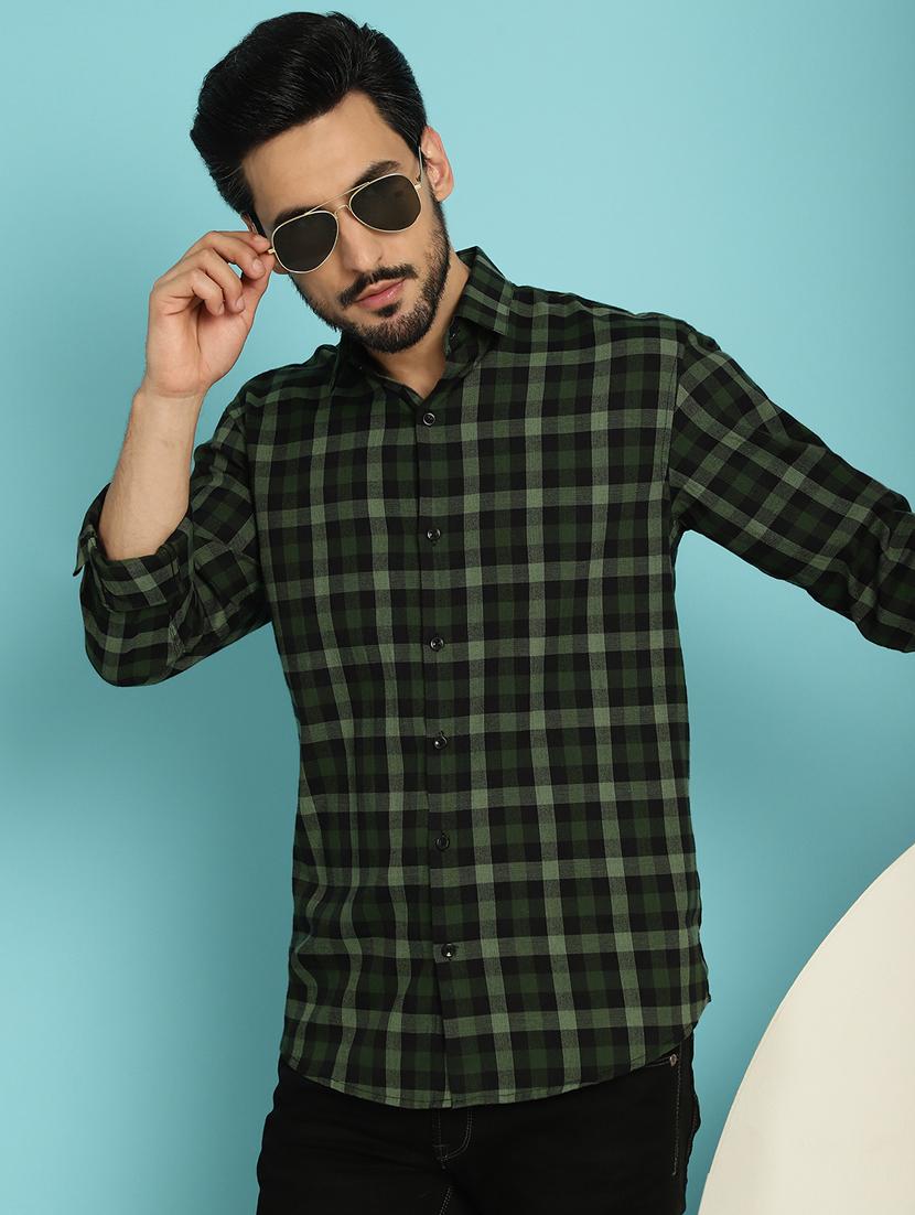 men green regular fit checkered casual shirt - 20840513 - Standard Image - 2