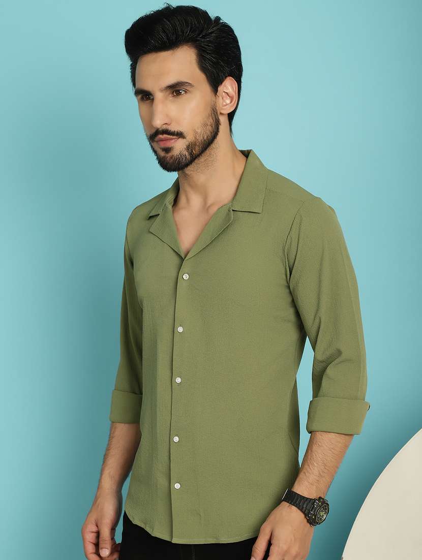 olive cotton casual shirt