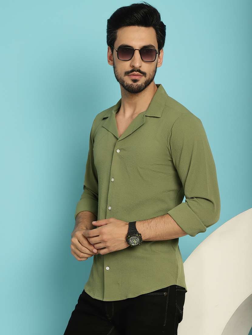 olive cotton casual shirt - 20840523 -  Standard Image - 2
