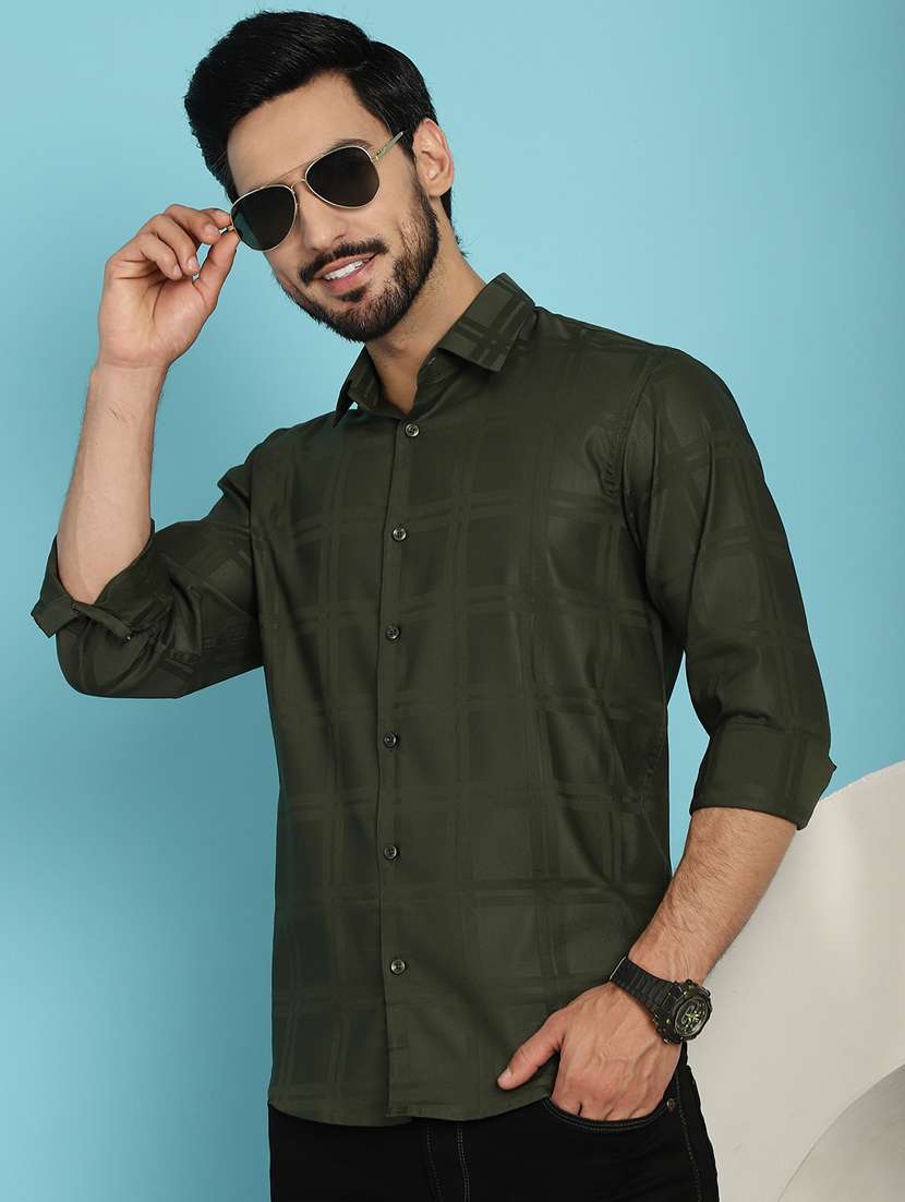 olive cotton casual shirt - 20840531 -  Standard Image - 2