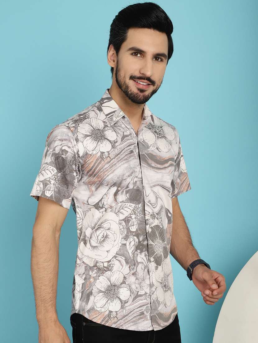 cream cotton casual shirt - 20840545 -  Standard Image - 2