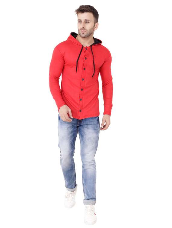 men hood neck solid casual shirt - 20840563 - Standard Image - 2
