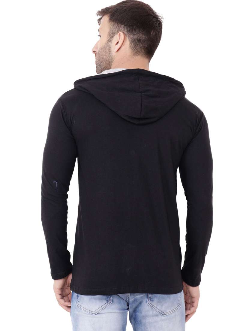 black solid cotton hooded casual shirt - 20840565 -  Standard Image - 2