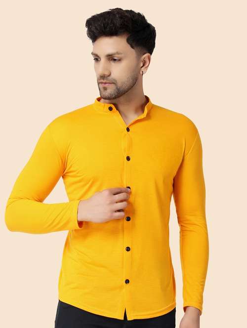 yellow cotton blend casual shirt - 20840691 - Standard Image - 0