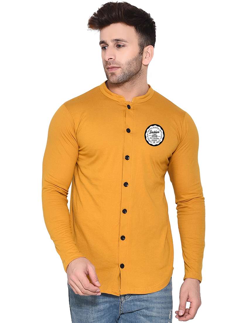 men mandarin neck placement printed casual shirt