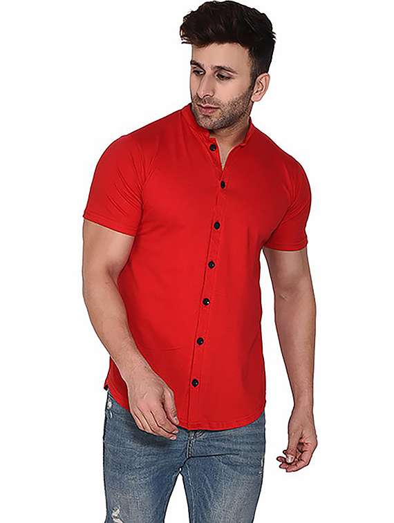 solid red cotton blend casual shirt