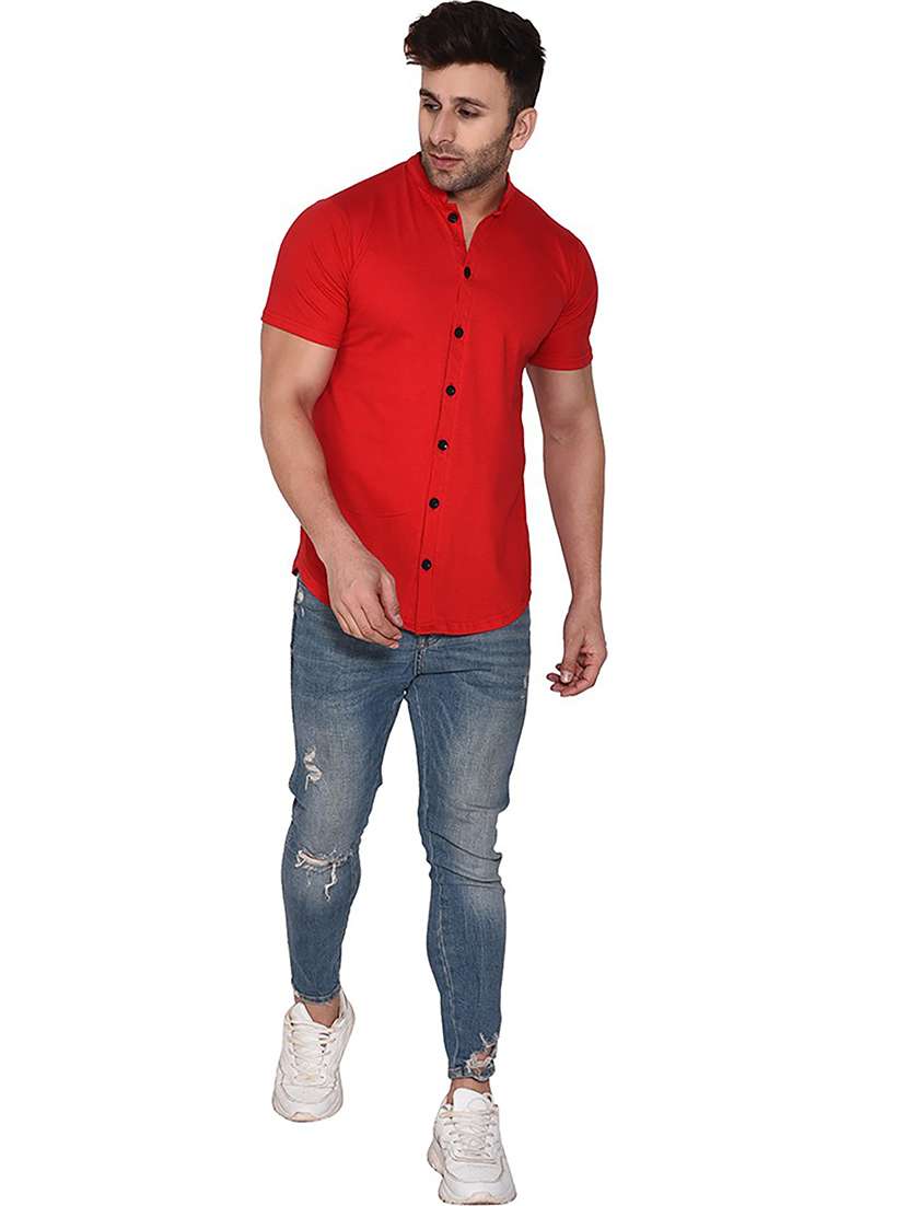 solid red cotton blend casual shirt - 20841004 -  Standard Image - 2