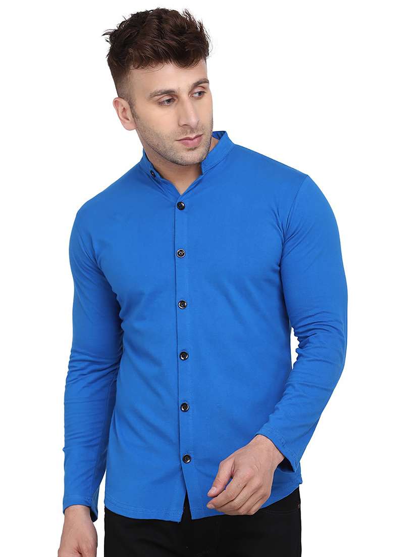 blue cotton blend casual shirt