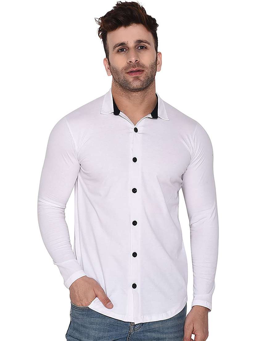 white cotton blend casual shirt