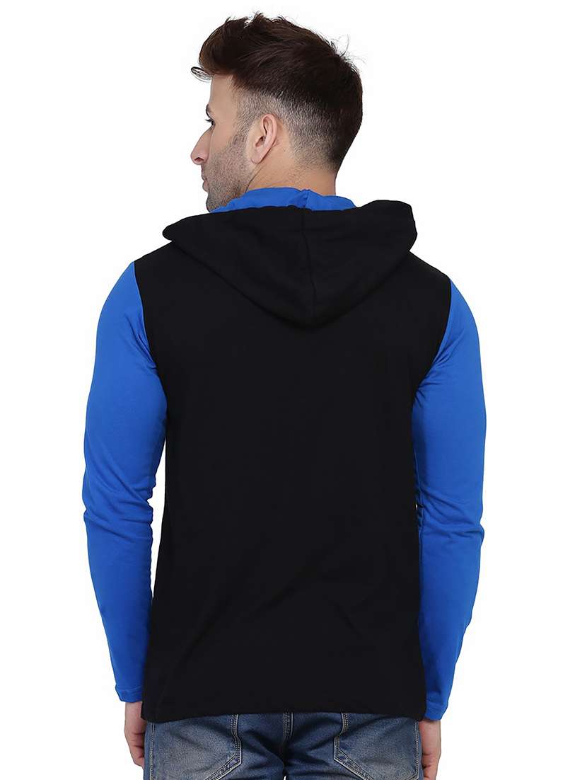 black & blue colourblocked detailed hooded shirt - 20841074 -  Standard Image - 2
