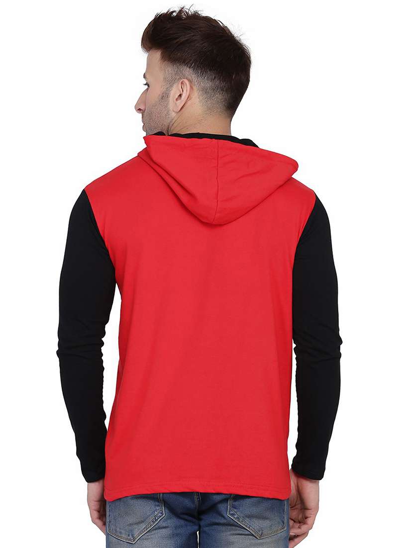 red & black colourblocked detailed hooded shirt - 20841075 -  Standard Image - 2