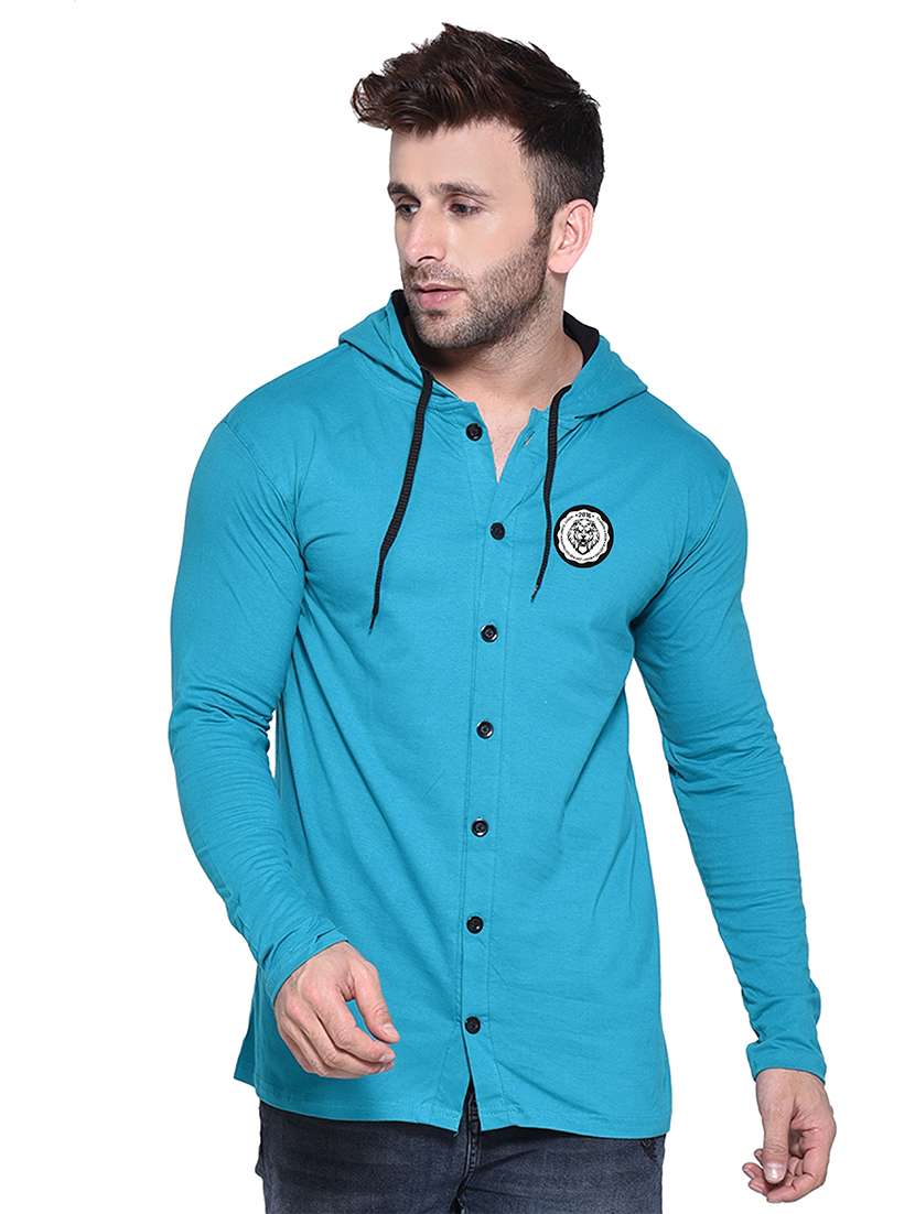 solid green hooded casual shirt