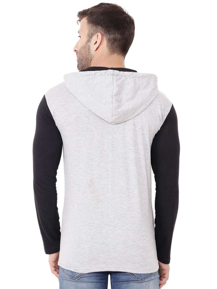 grey & black colourblocked detailed hooded shirt - 20841087 -  Standard Image - 2