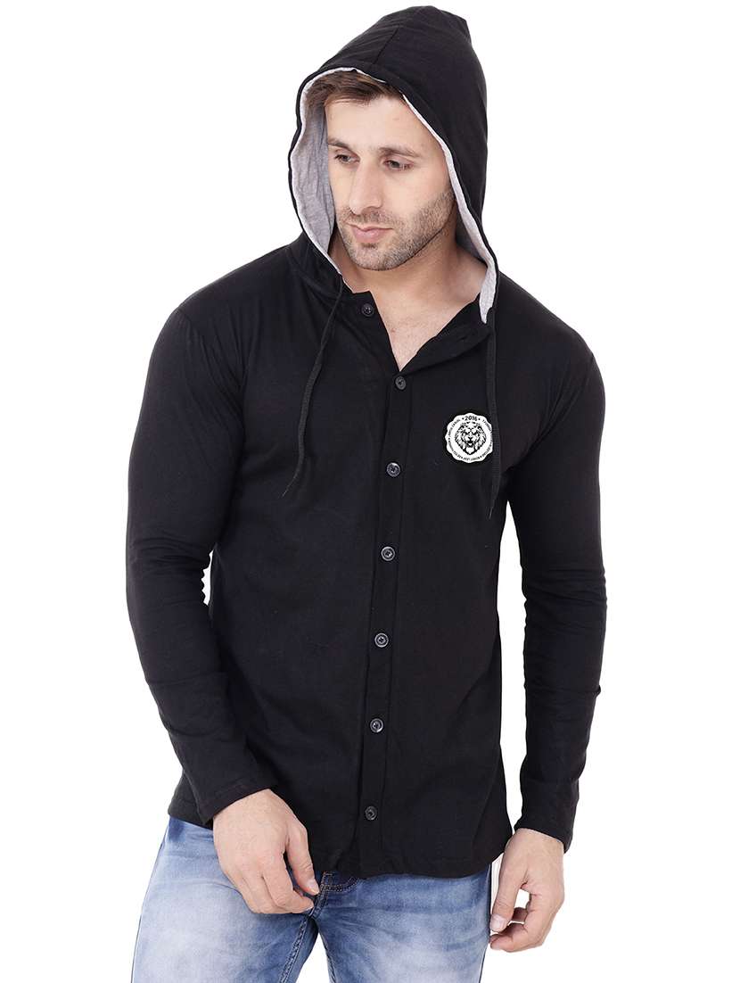 men slim fit long sleeve hooded shirt