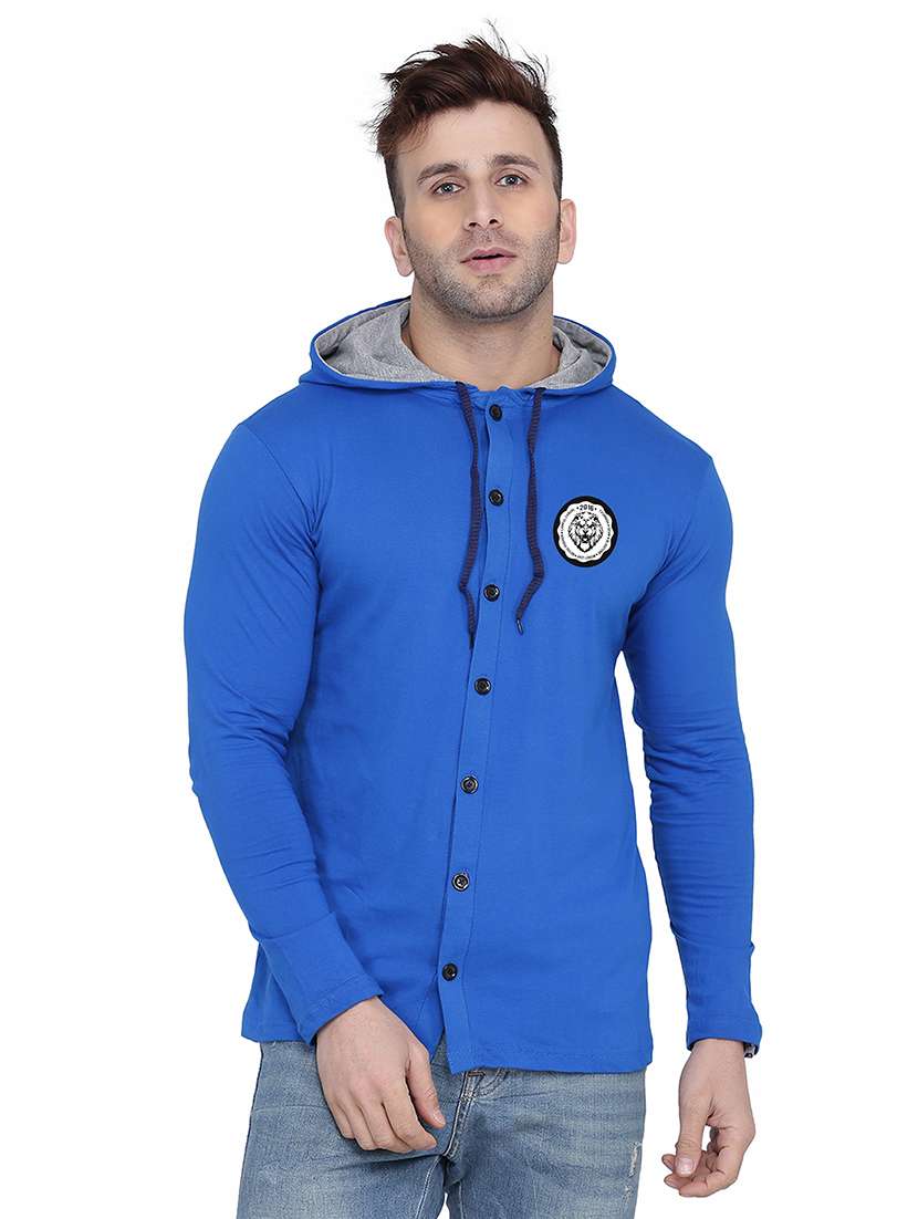 blue cotton blend casual shirt