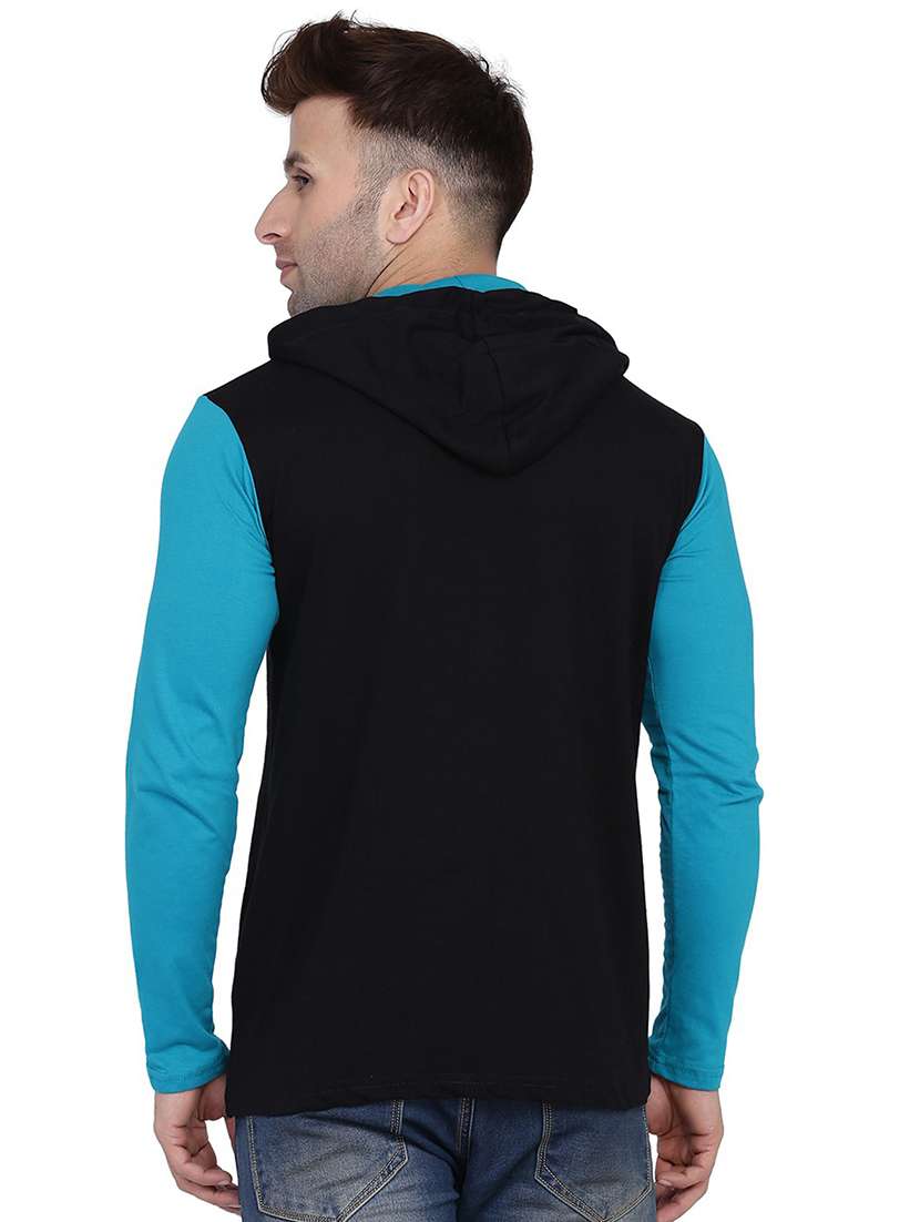 blue & black colourblocked hooded shirt - 20841101 -  Standard Image - 2