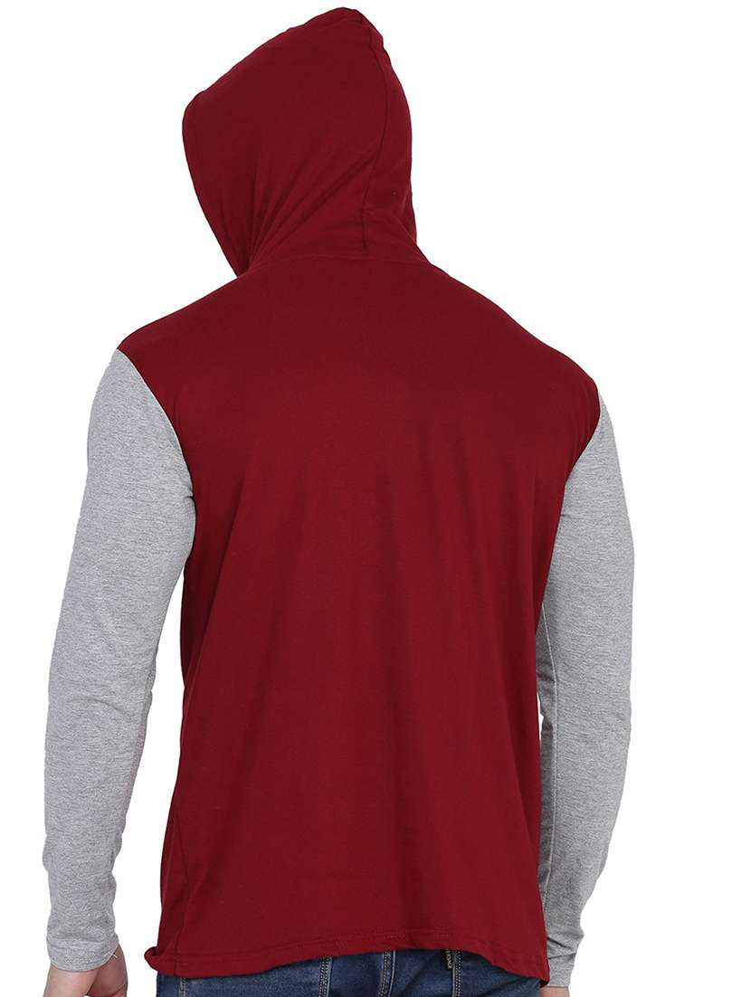 maroon & grey colourblocked detailed hooded shirt - 20841102 -  Standard Image - 2