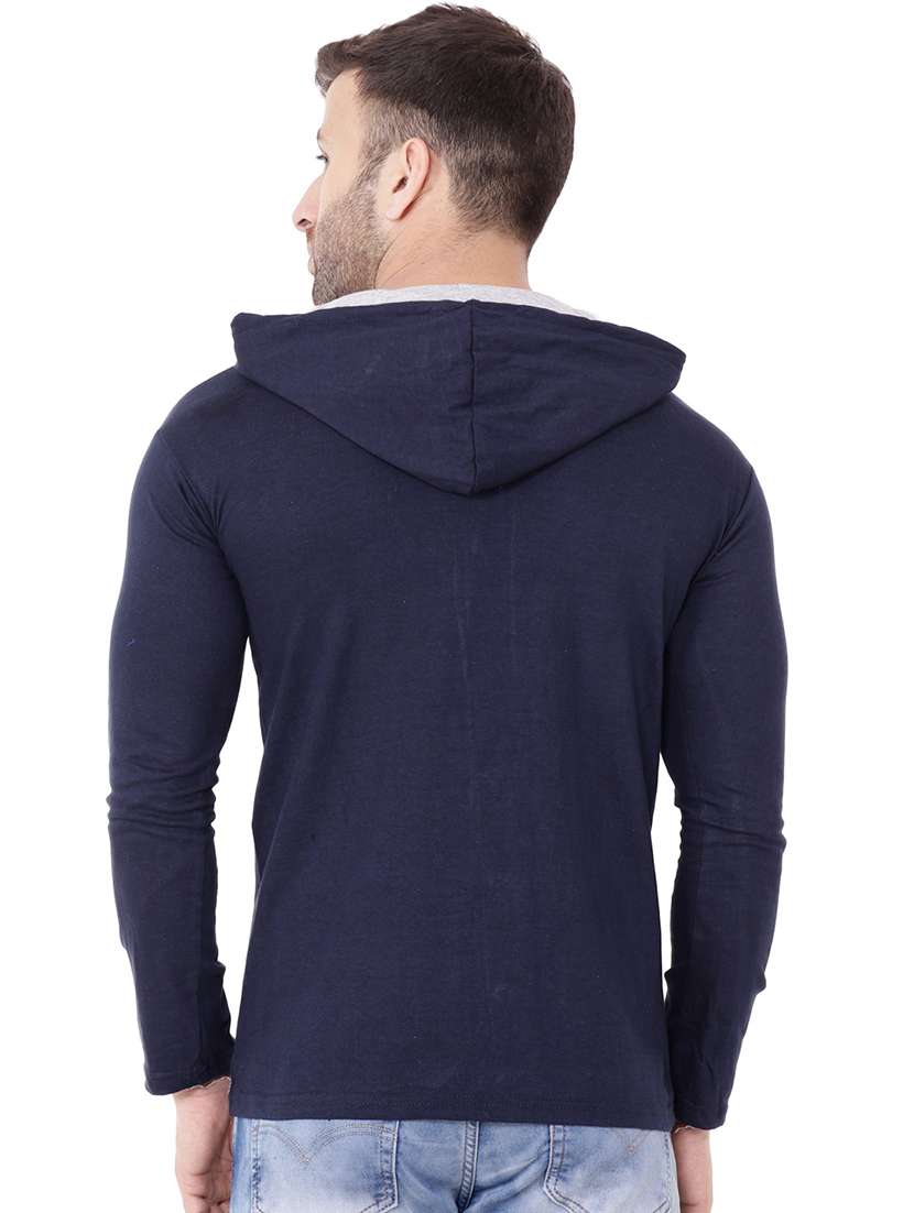 solid dark blue hooded casual shirt - 20841135 -  Standard Image - 2