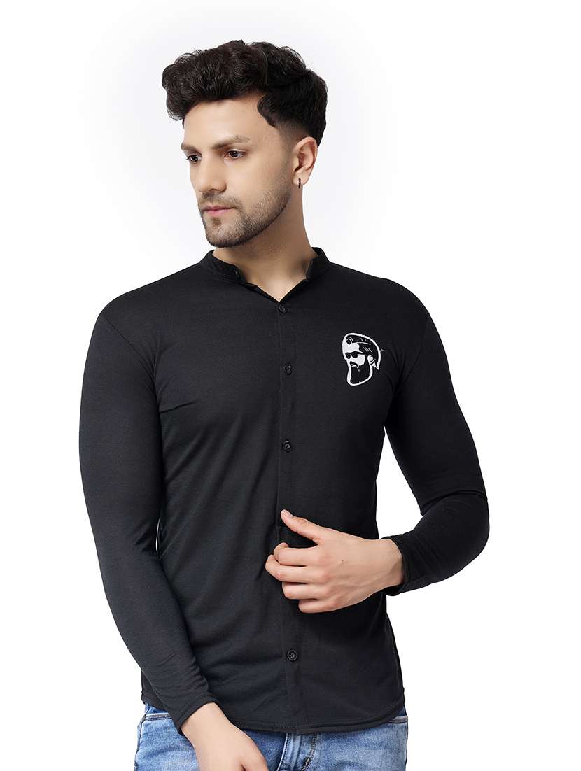 solid black cotton blend casual shirt