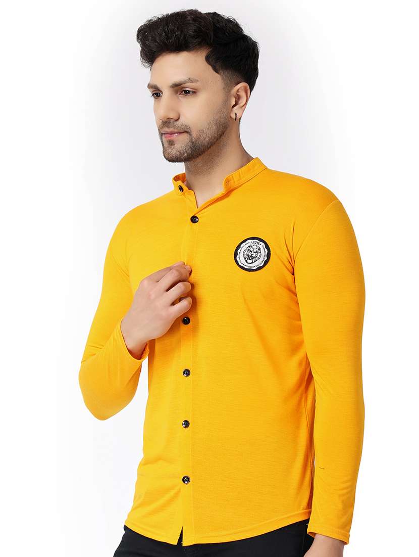 yellow cotton blend casual shirt