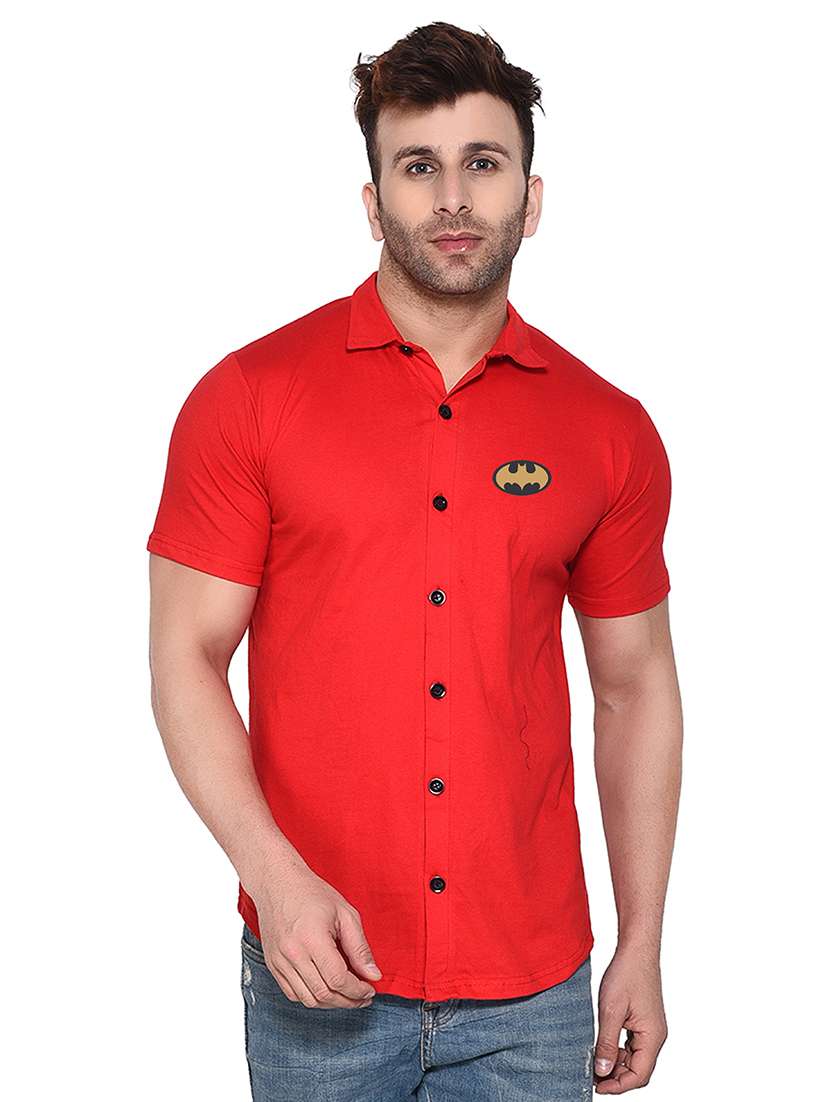 red cotton blend casual shirt