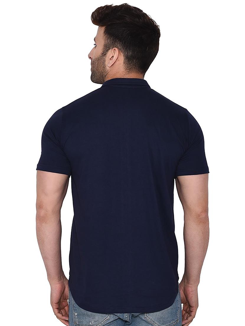 solid dark blue cotton blend casual shirt - 20841228 - Standard Image - 2