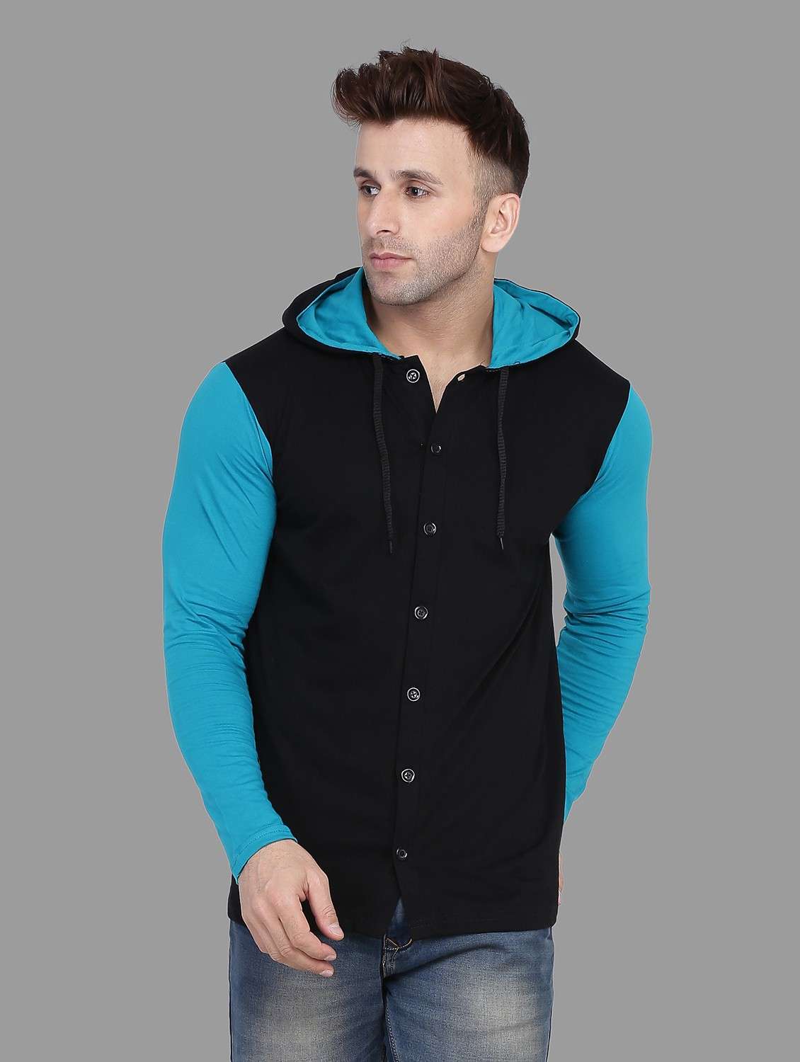 hooded neck color block t-shirt