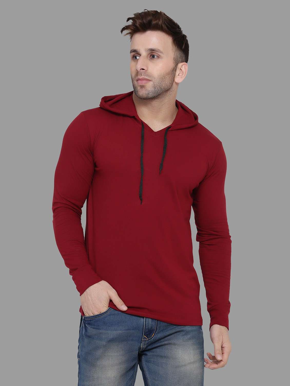 hooded neck solid t-shirt
