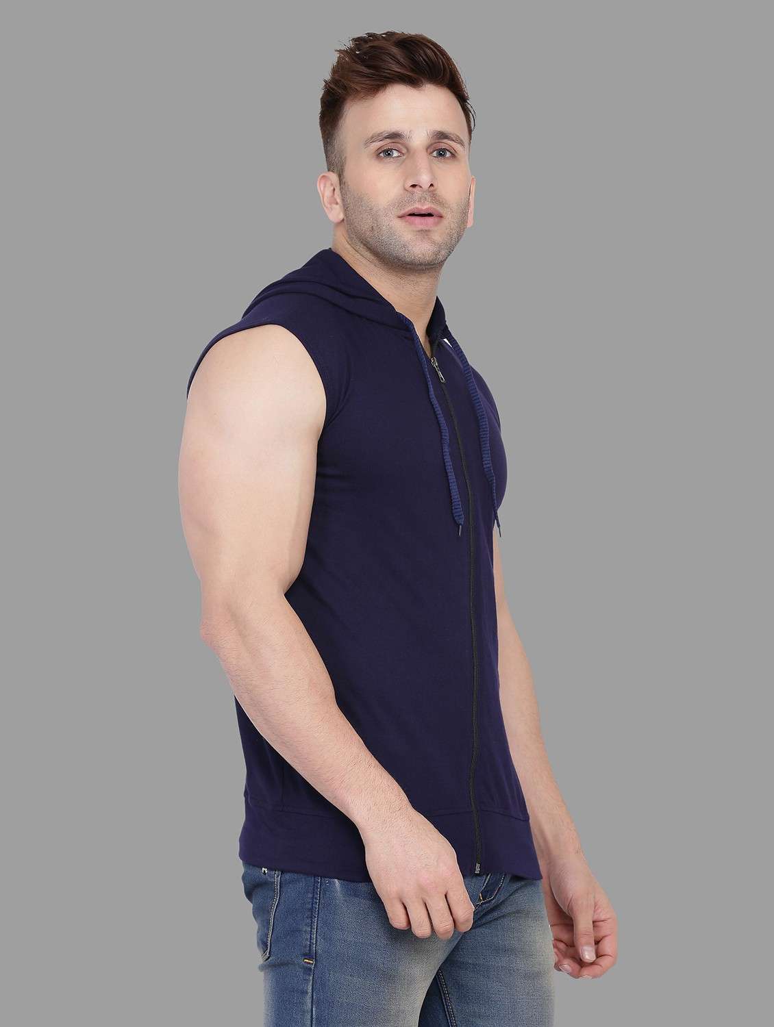 men hooded neck solid t-shirt