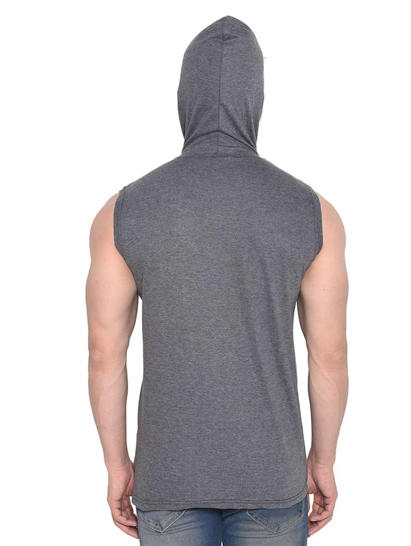 men solid hooded sleeveless t-shirt - 20841367 -  Standard Image - 2