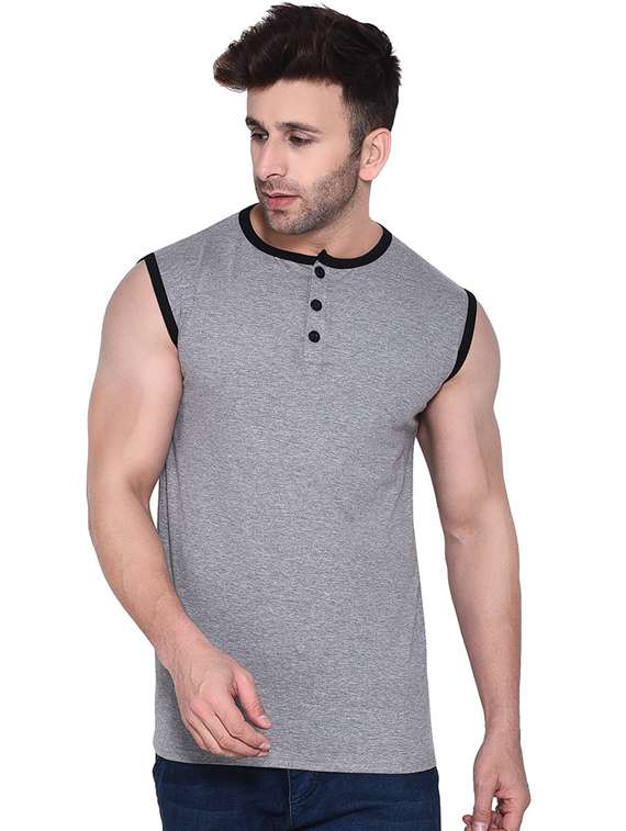 men henleys neck sleeveless t-shirt