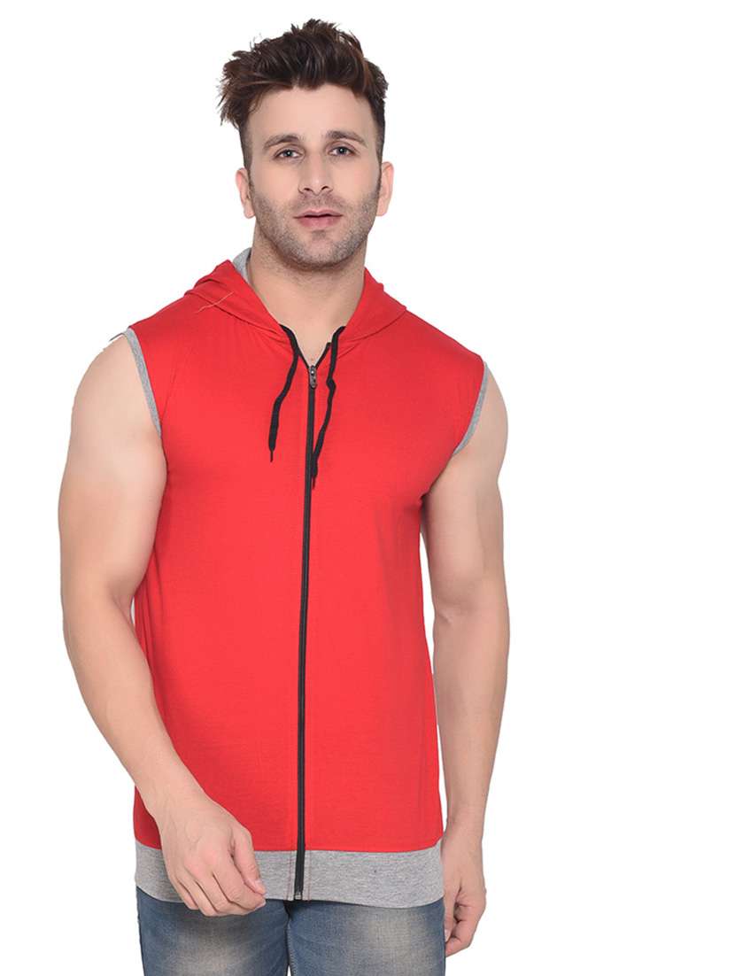 men solid hooded sleeveless t-shirt - 20841505 - Zoom Image - 0