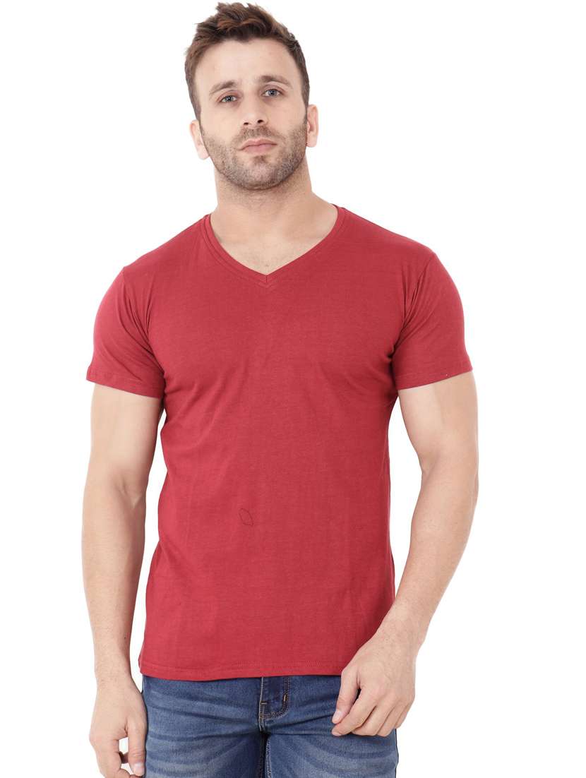 red cotton blend solid t-shirt - 20841551 - Zoom Image - 0