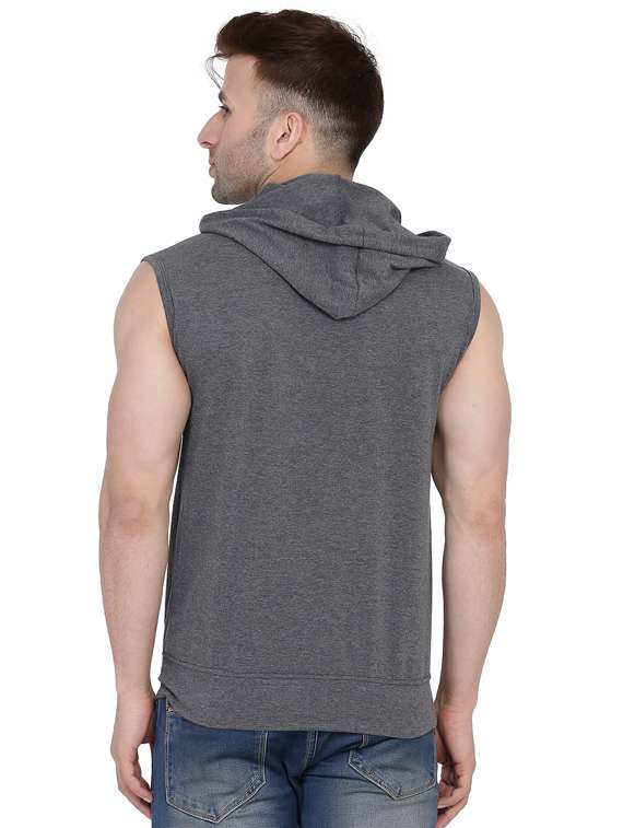 men solid hooded neck sleeveless t-shirt - 20841573 -  Standard Image - 2