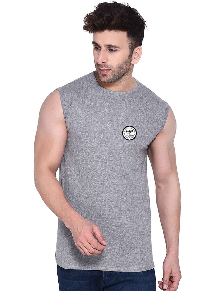 men logo print round neck sleeveless t-shirt